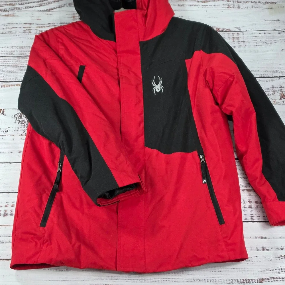 Spyder Ski Jacket Boys Medium 10/12 Red Excellent Insulated Hooded Winter Coat